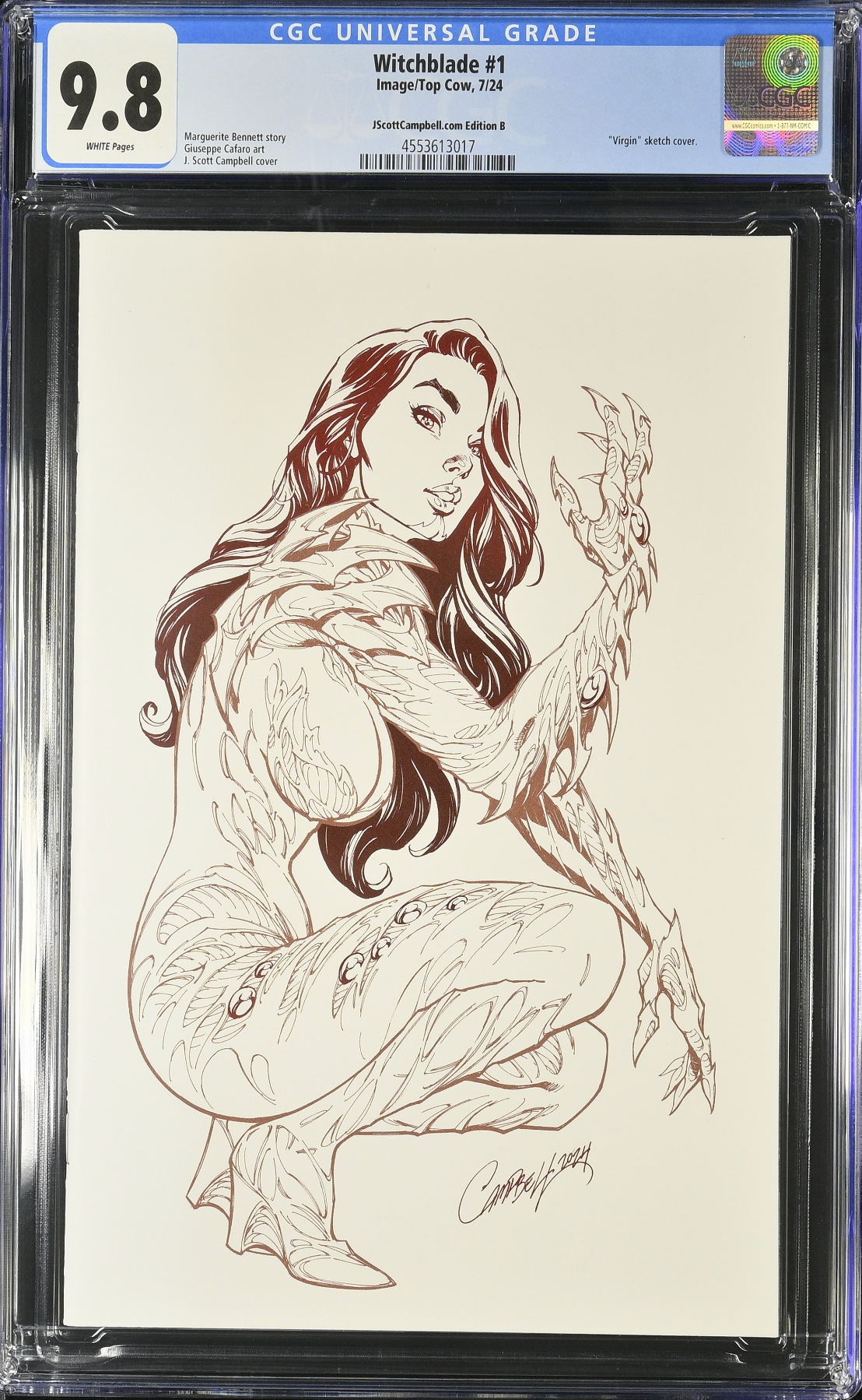 Witchblade #1 J. Scott Campbell Exclusive B SDCC Lineart Virgin CGC 9.8