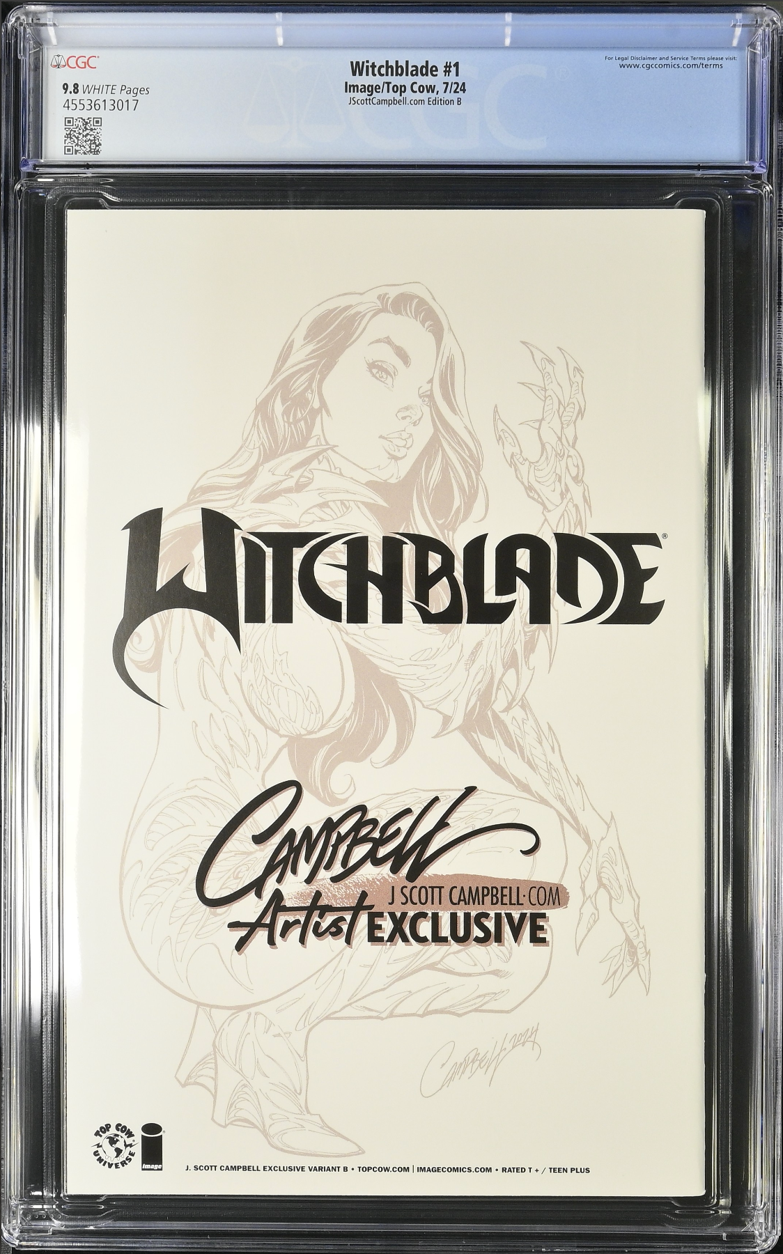 Witchblade #1 J. Scott Campbell Exclusive B SDCC Lineart Virgin CGC 9.8