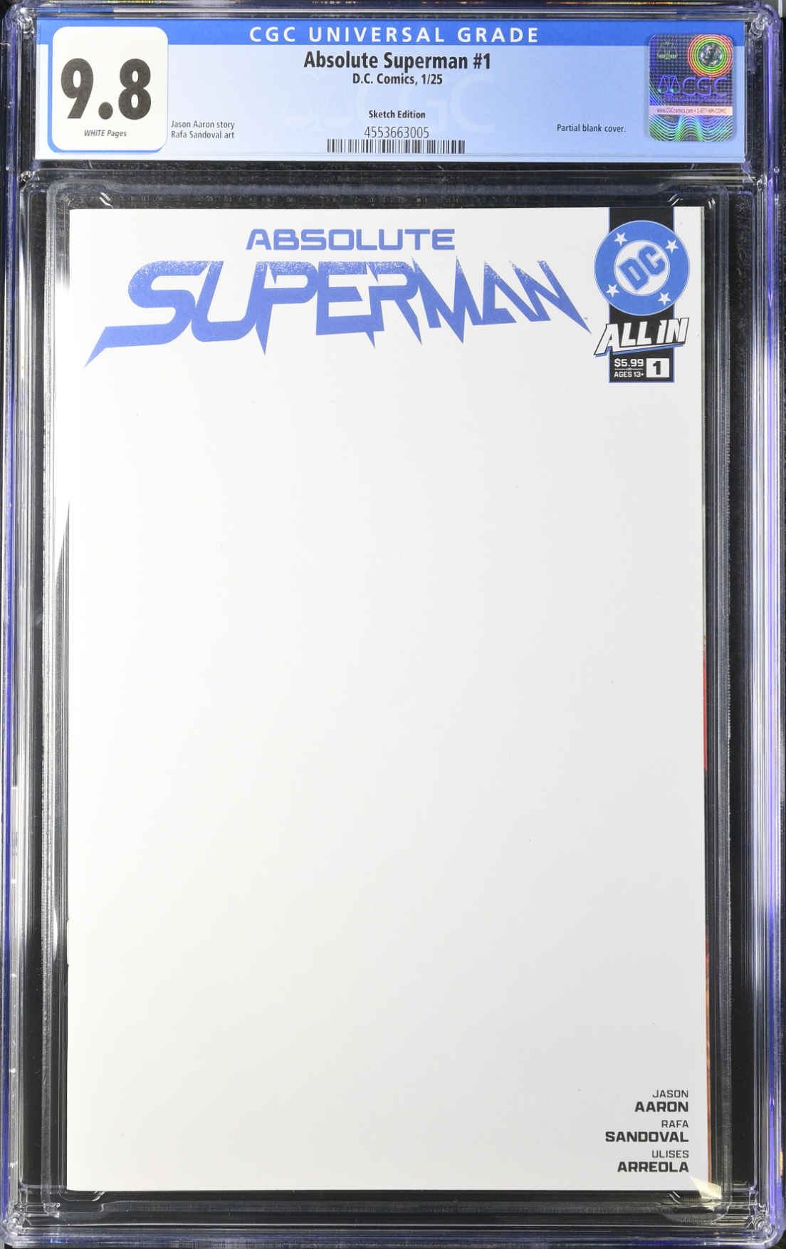 Absolute Superman #1 Blank Sketch Variant CGC 9.8