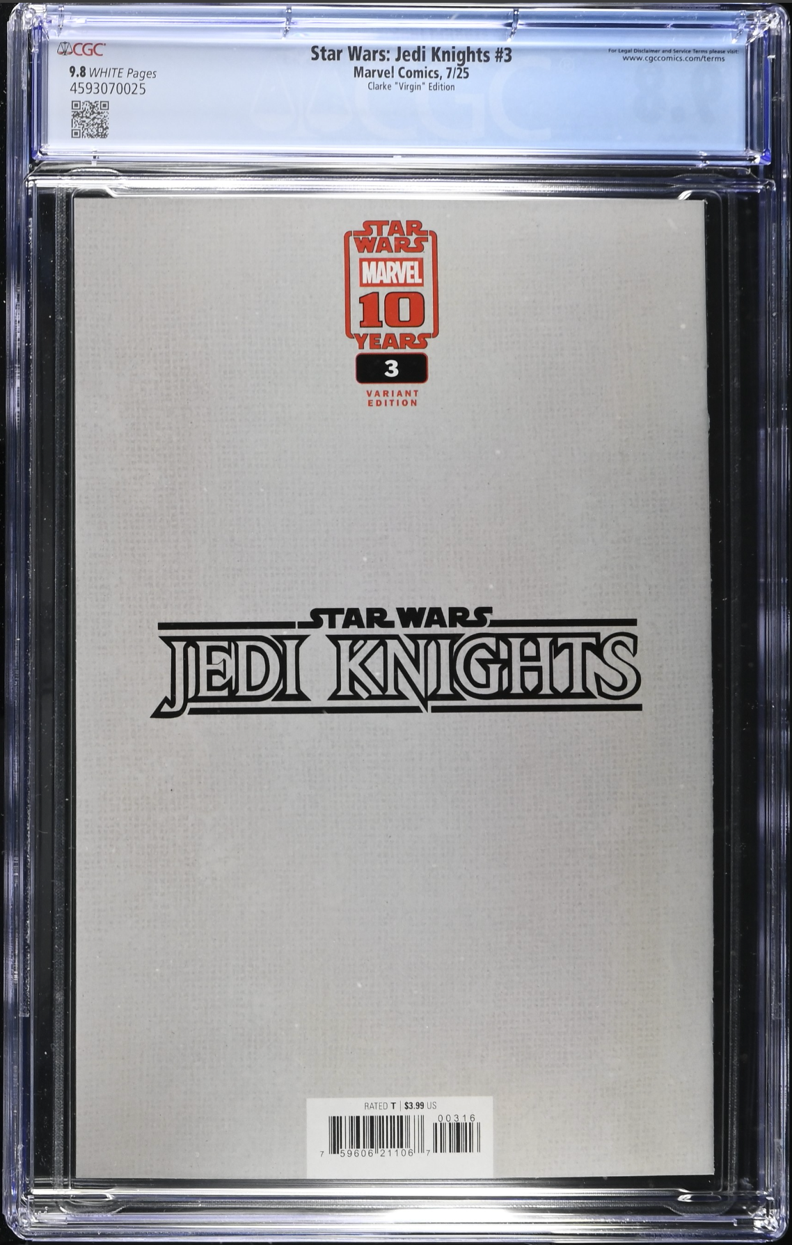 Star Wars: Jedi Knights #3 Clarke 1:100 Virgin Retailer Incentive Variant CGC 9.8