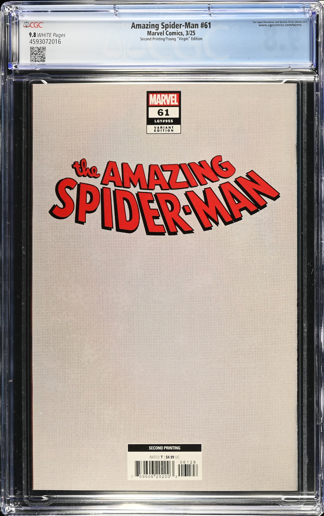 Amazing Spider-Man #61 Second Printing Young 1:25 Virgin Retailer Incentive CGC 9.8