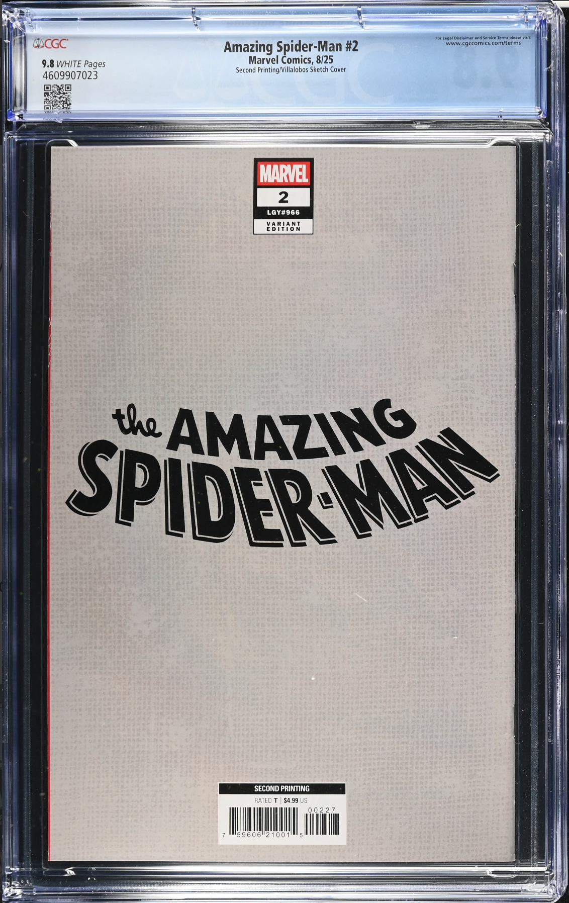 Amazing Spider-Man #2 Second Printing Villalobos 1:25 Retailer Incentive Variant CGC 9.8