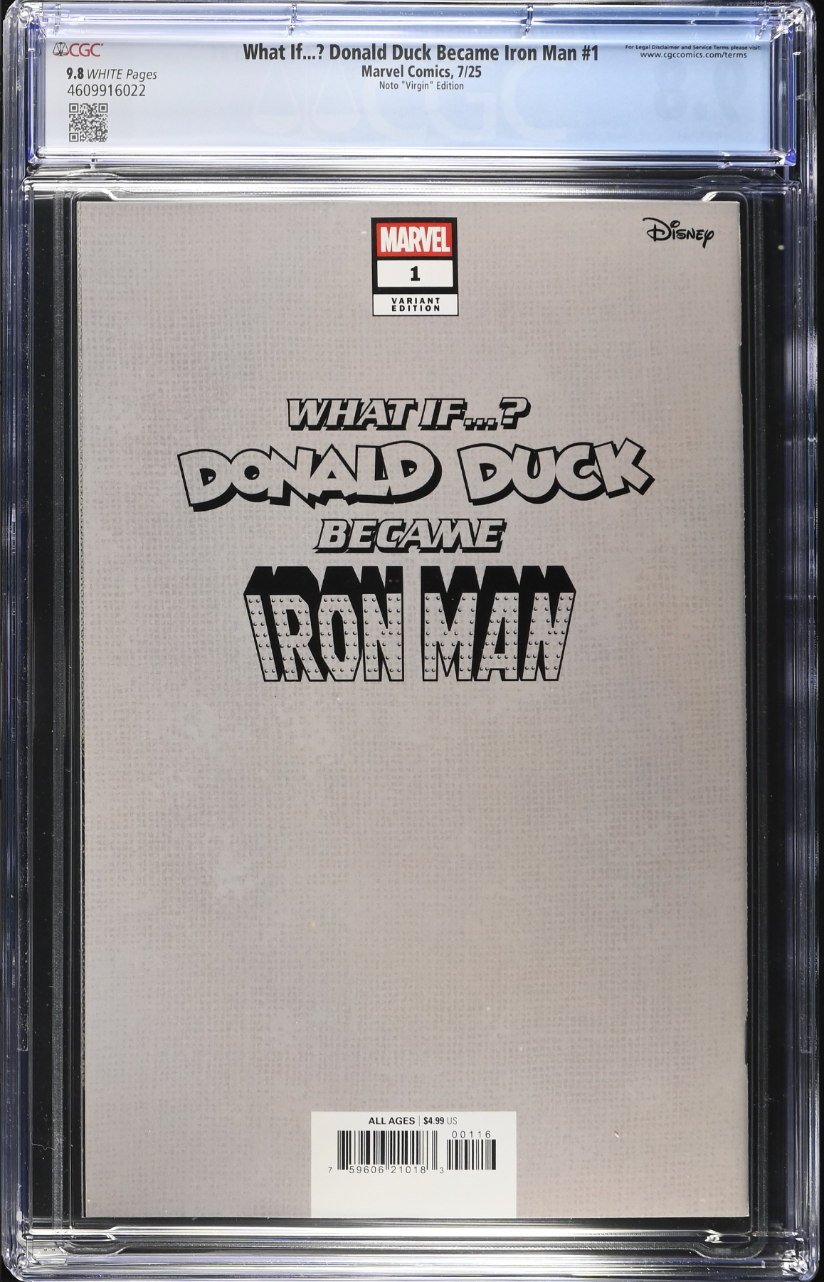 Marvel & Disney: What If...? Donald Duck Became Iron Man #1 Noto 1:100 Virgin Retailer Incentive Variant CGC 9.8