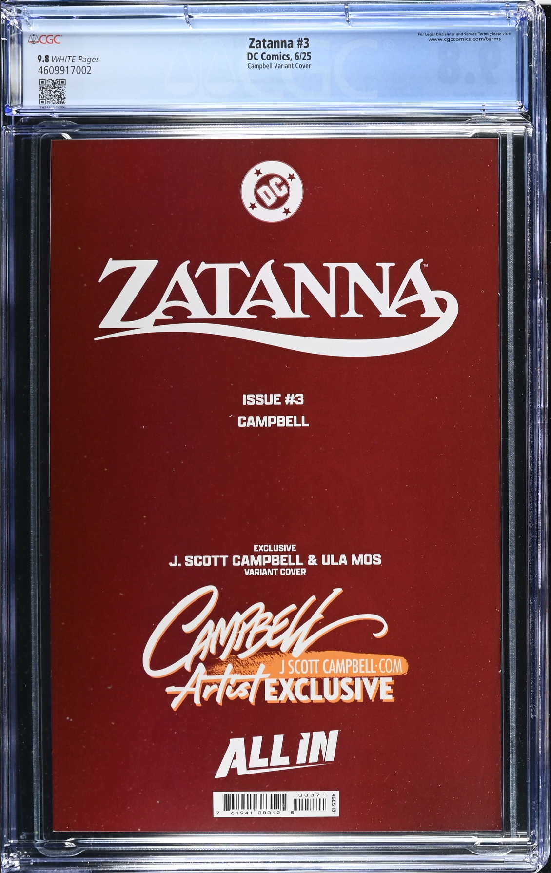 Zatanna #3 J. Scott Campbell Exclusive A - Zatanna - CGC 9.8