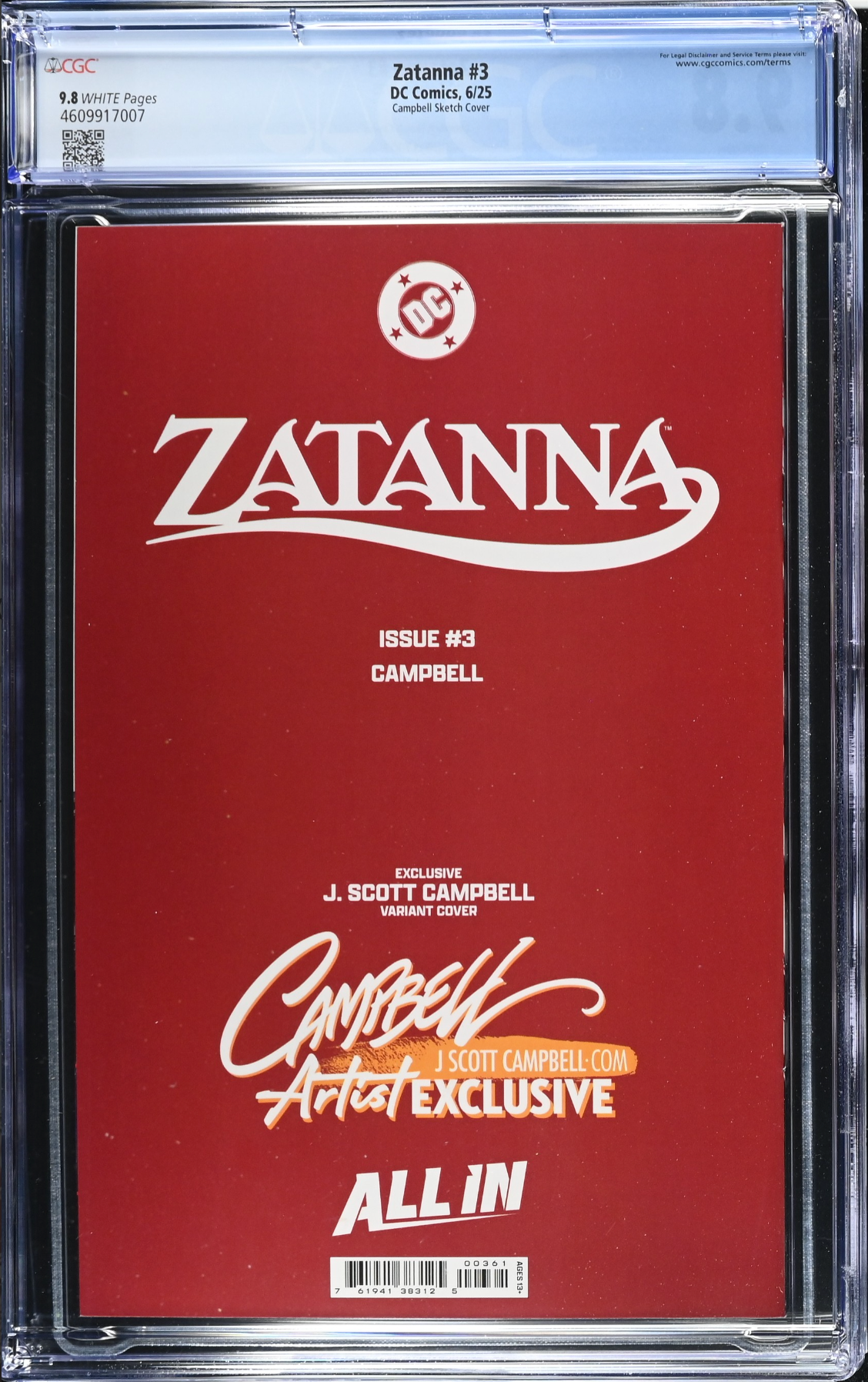 Zatanna #3 J. Scott Campbell Exclusive B - Color Sketch - CGC 9.8