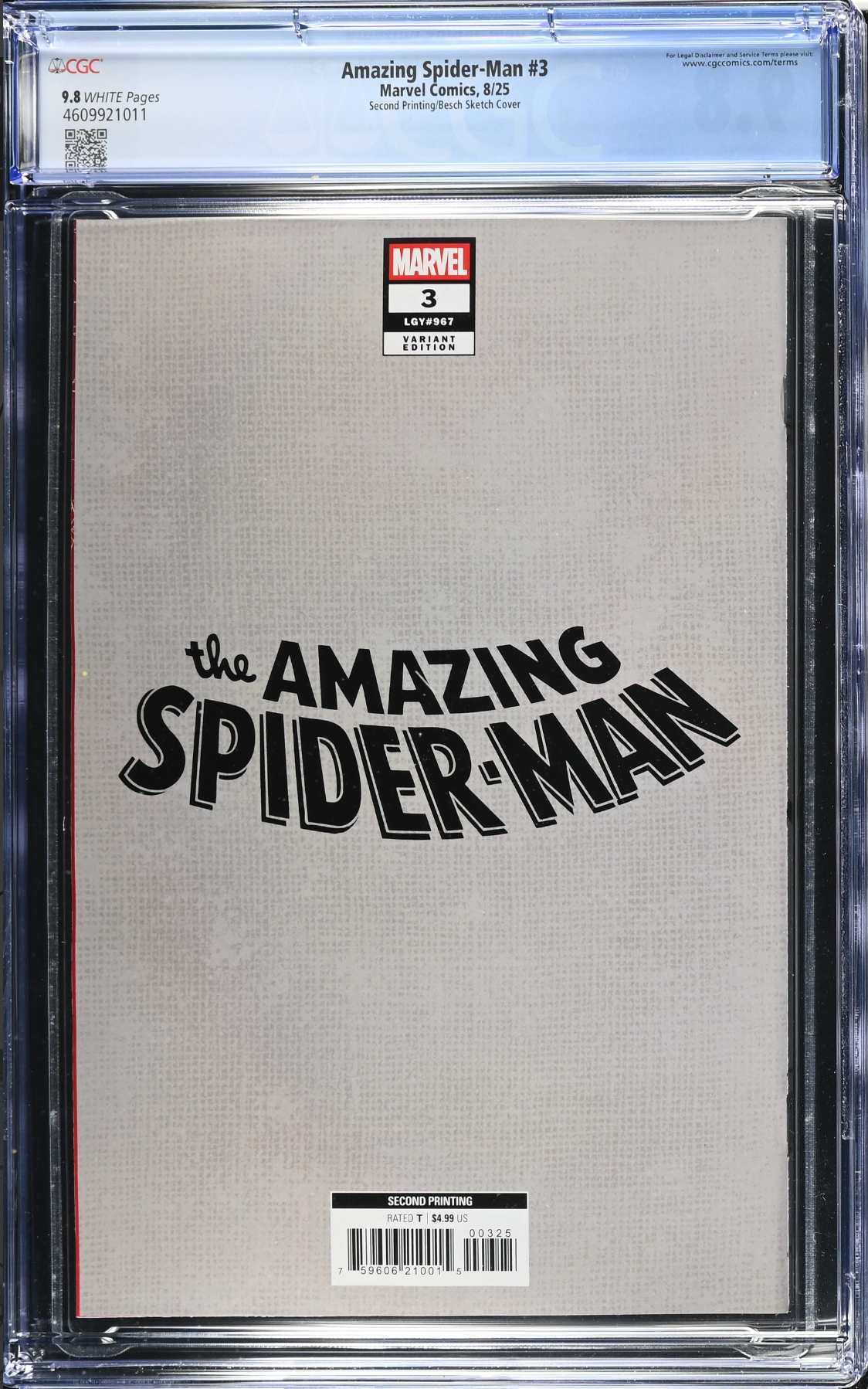 Amazing Spider-Man #3 Second Printing Besch 1:25 Retailer Incentive Variant CGC 9.8