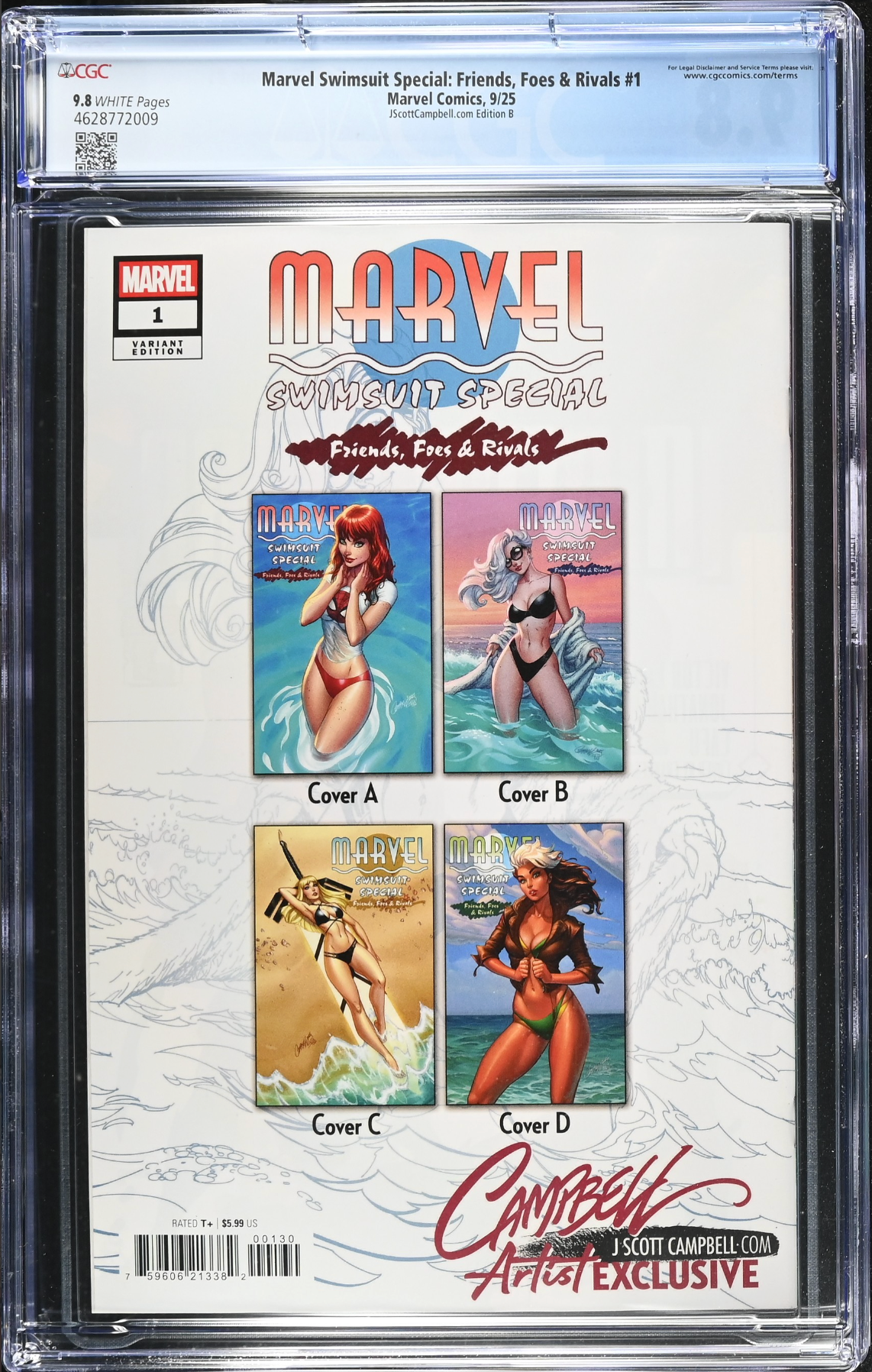 Marvel Swimsuit Special: Friends, Foes & Rivals #1 J. Scott Campbell Exclusive B - Black Cat - CGC 9.8