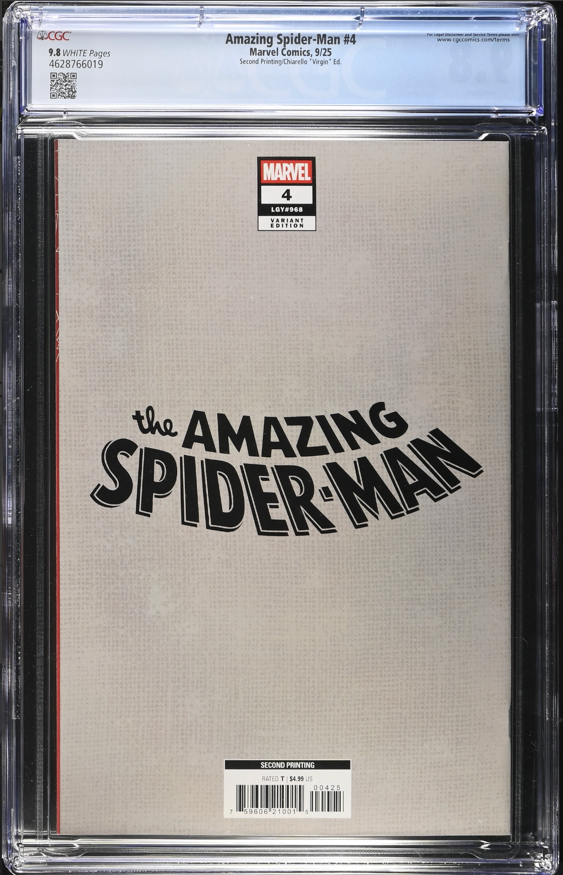 Amazing Spider-Man #4 Second Printing Chiarello 1:25 Retailer Incentive Variant CGC 9.8