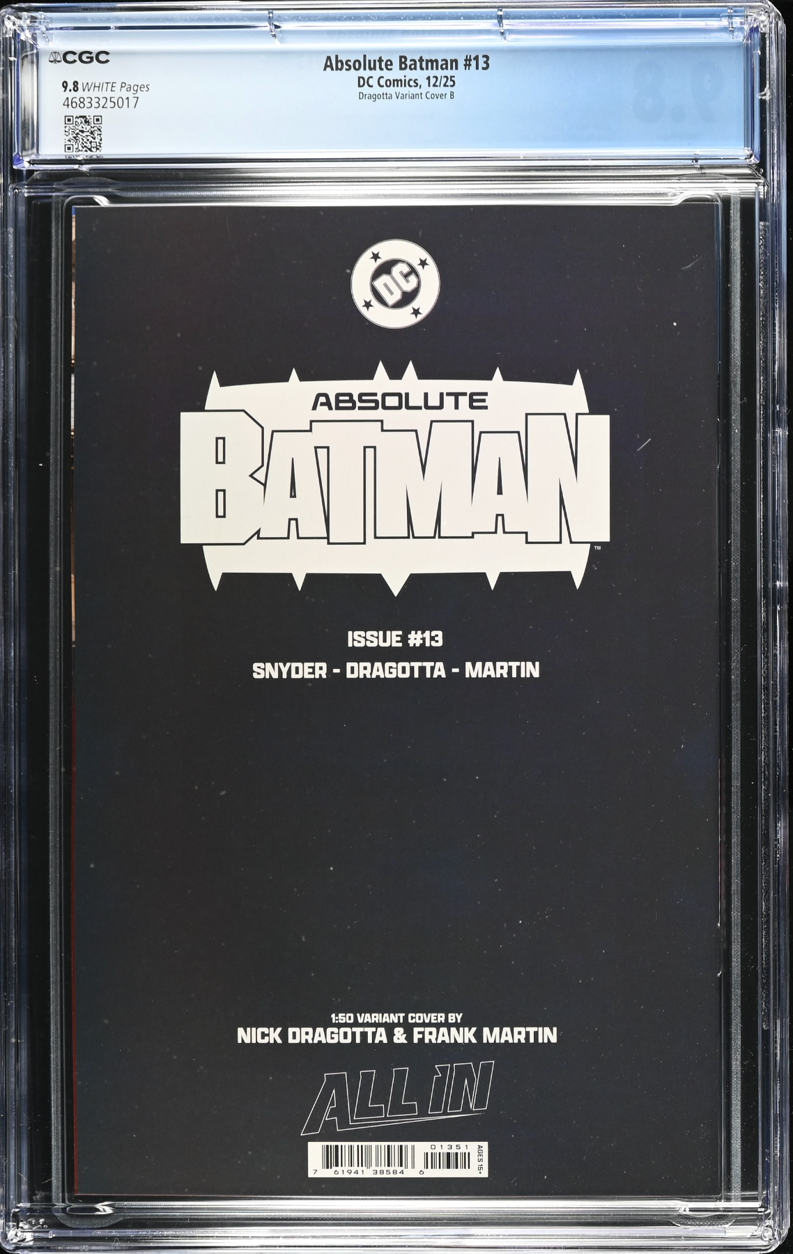 Absolute Batman #13 Dragotta 1:50 Virgin Retailer Incentive Variant CGC 9.8