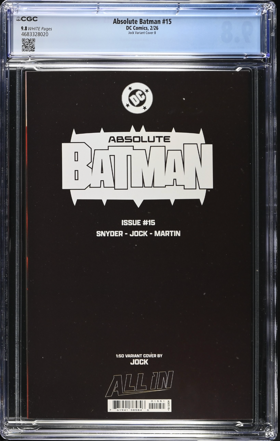 Absolute Batman #15 Jock 1:50 Virgin Retailer Incentive Variant CGC 9.8