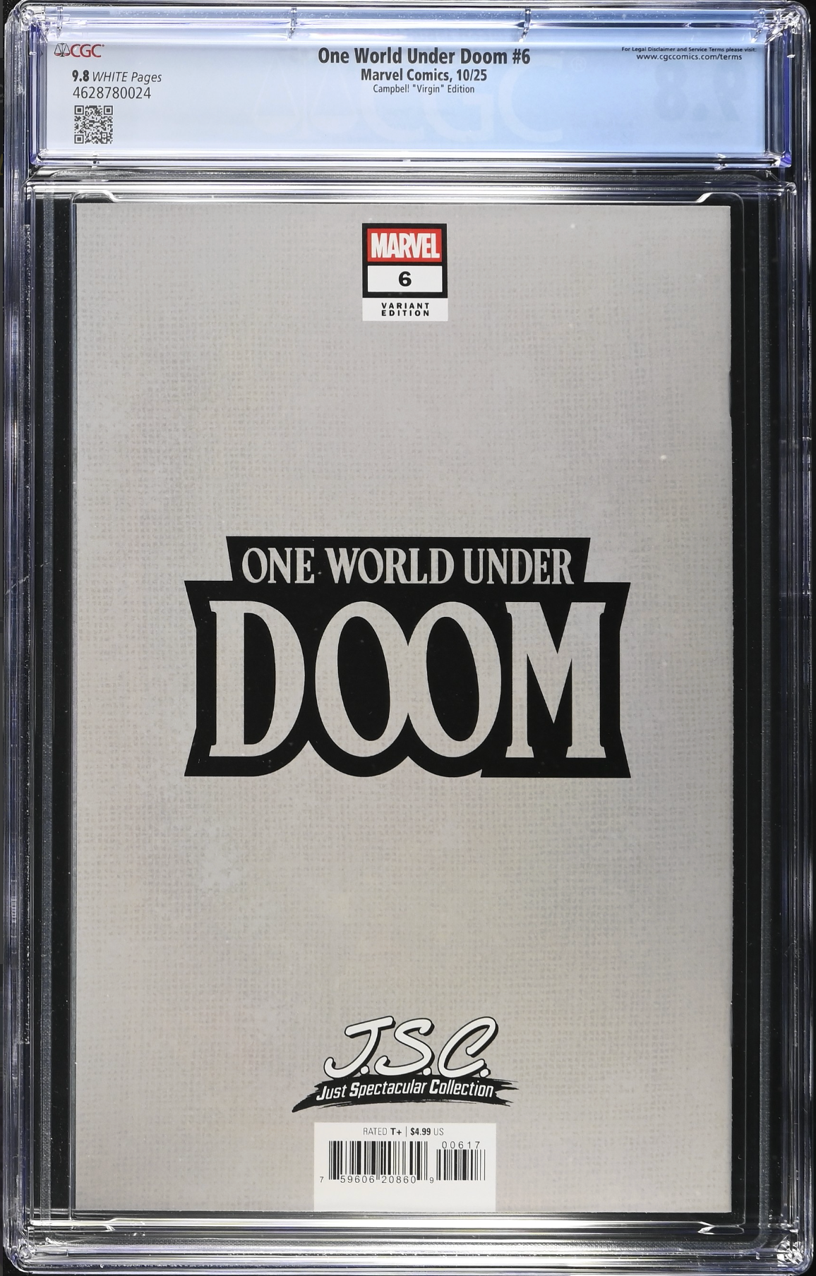 One World Under Doom #6 Campbell 1:100 Virgin Retailer Incentive Variant CGC 9.8