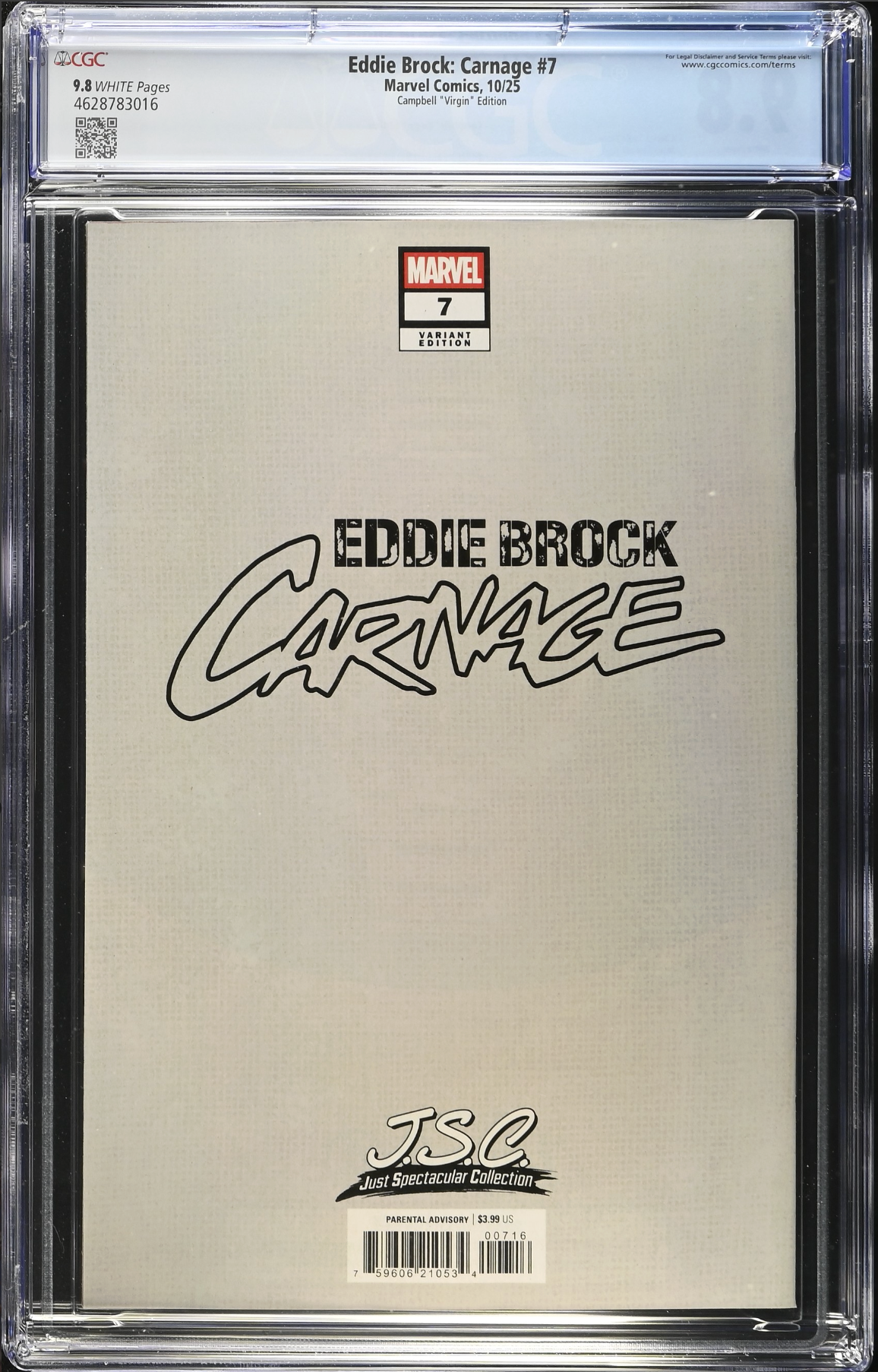 Eddie Brock: Carnage #7 Campbell 1:100 Virgin Retailer Incentive Variant CGC 9.8