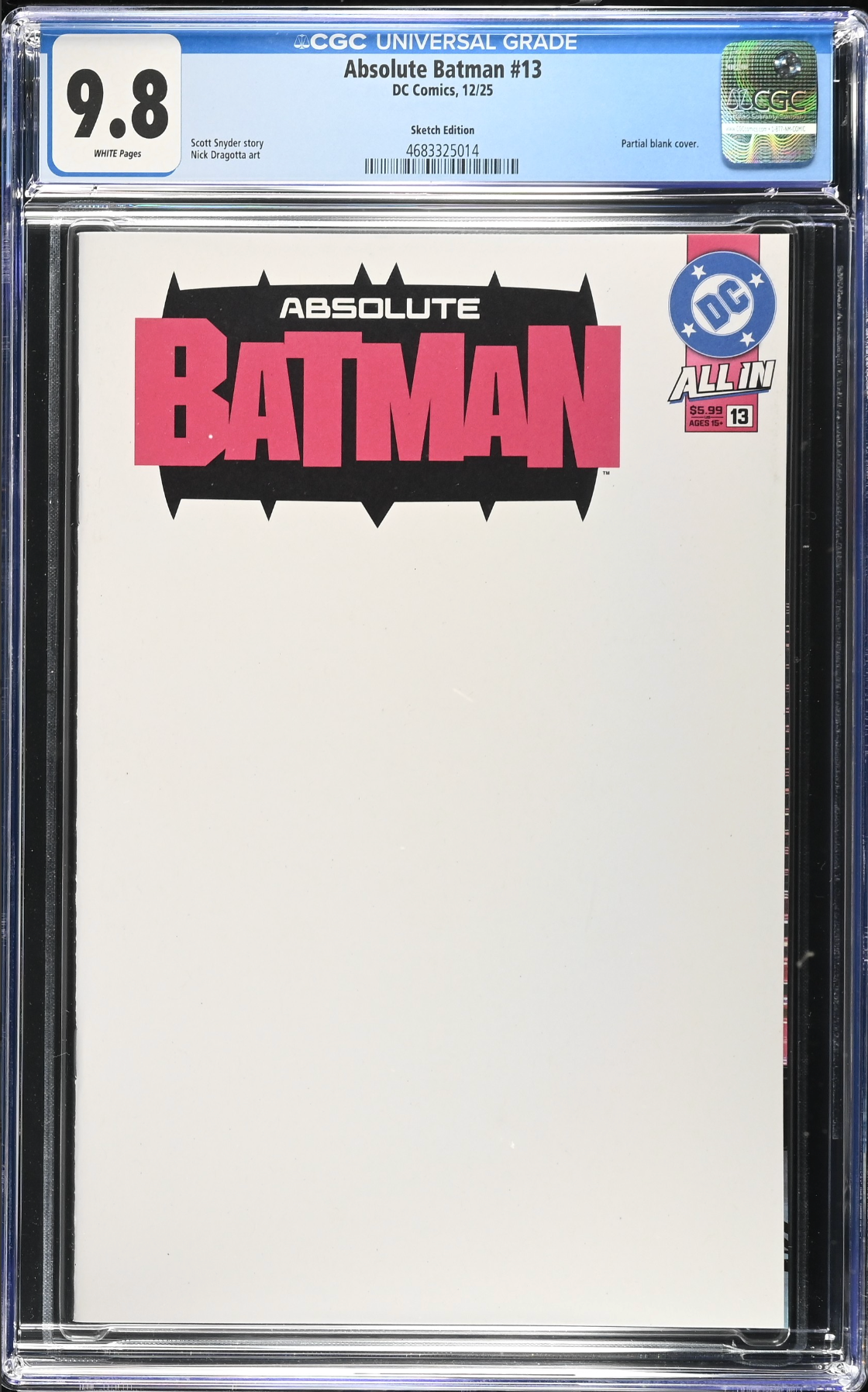 Absolute Batman #13 Blank Sketch Variant CGC 9.8