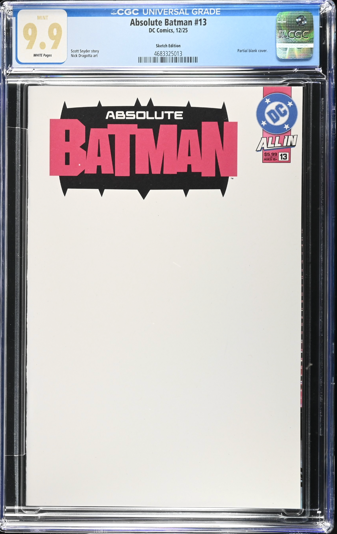 Absolute Batman #13 Blank Sketch Variant CGC 9.9