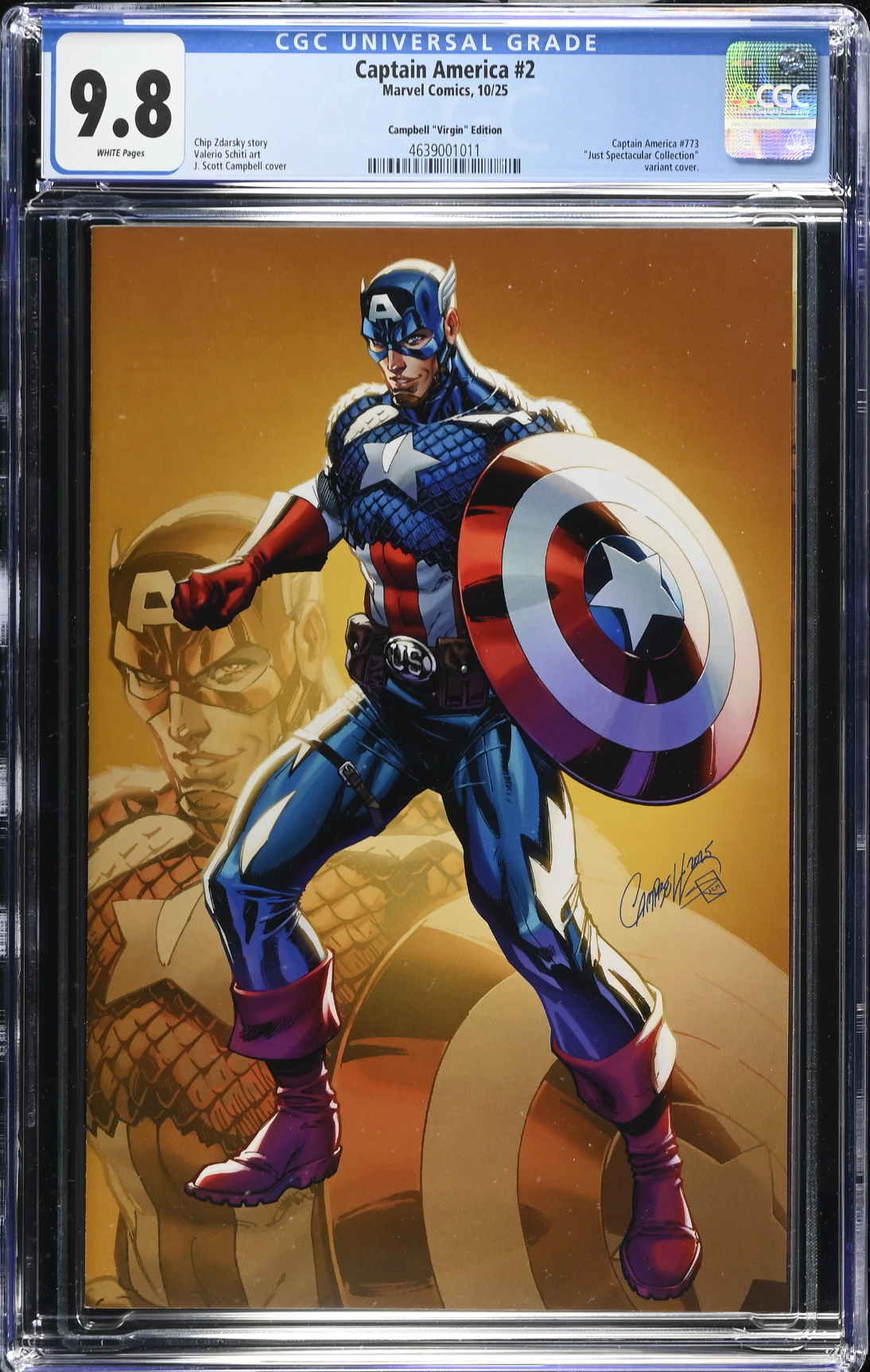 Captain America #2 Campbell 1:100 Virgin Retailer Incentive Variant CGC 9.8