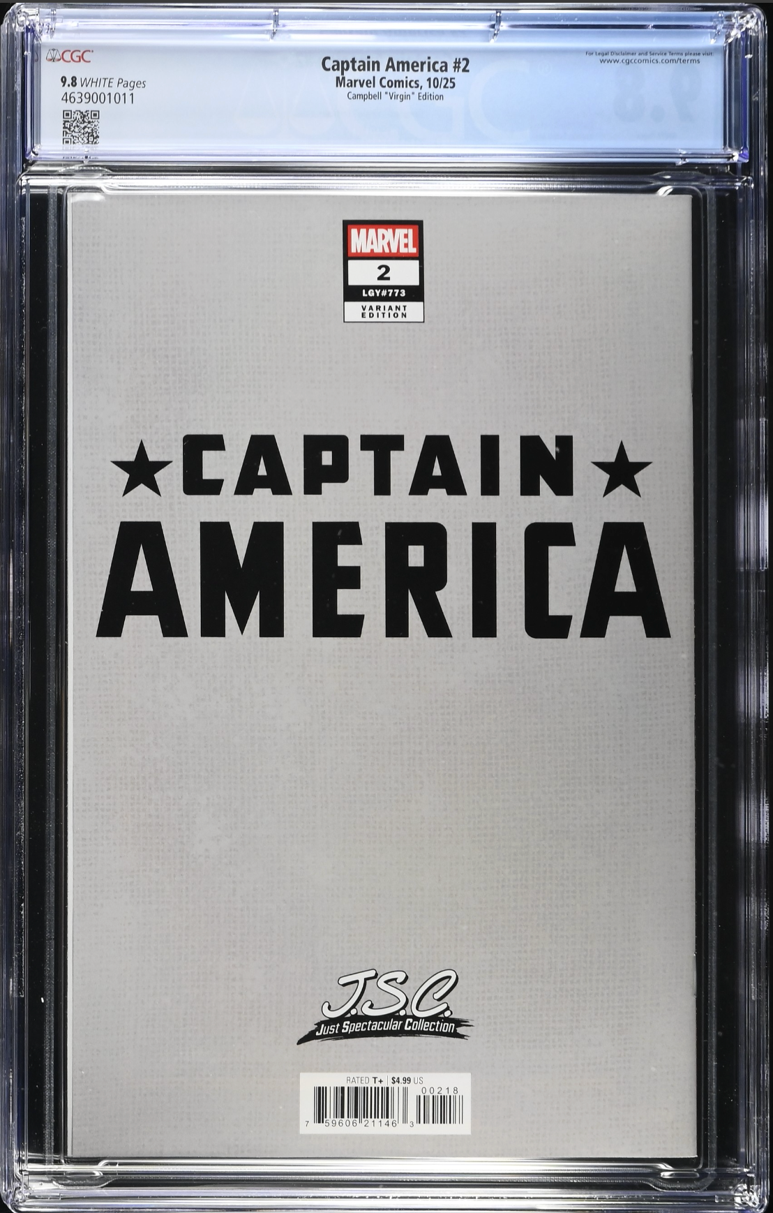 Captain America #2 Campbell 1:100 Virgin Retailer Incentive Variant CGC 9.8