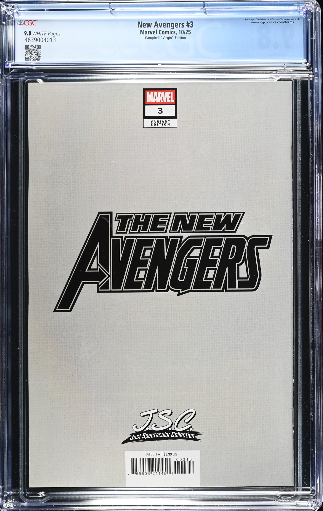 New Avengers #3 Campbell 1:100 Virgin Retailer Incentive Variant CGC 9.8