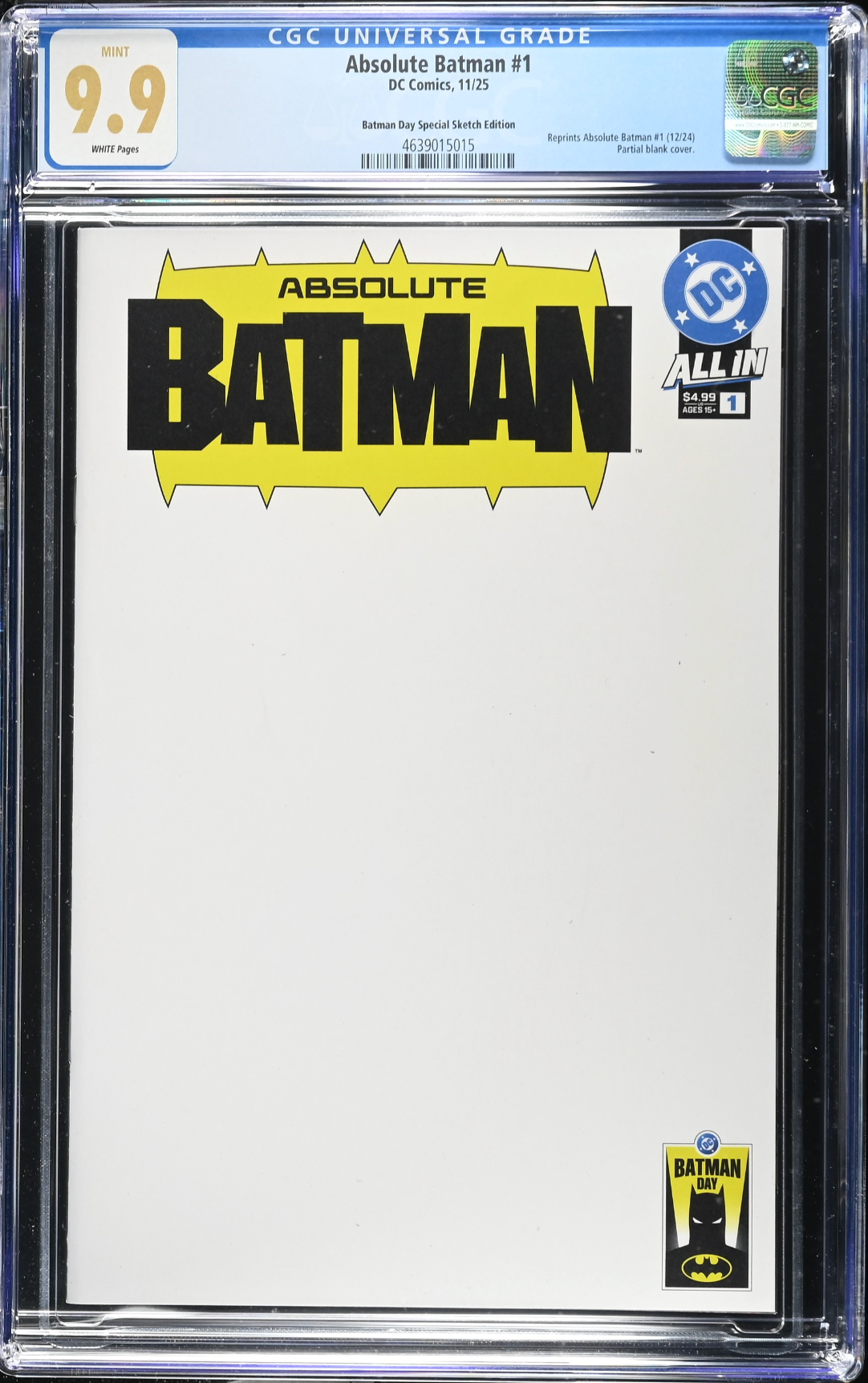 Absolute Batman #1 Batman Day 2025 Special Edition  Blank Sketch Variant CGC 9.9