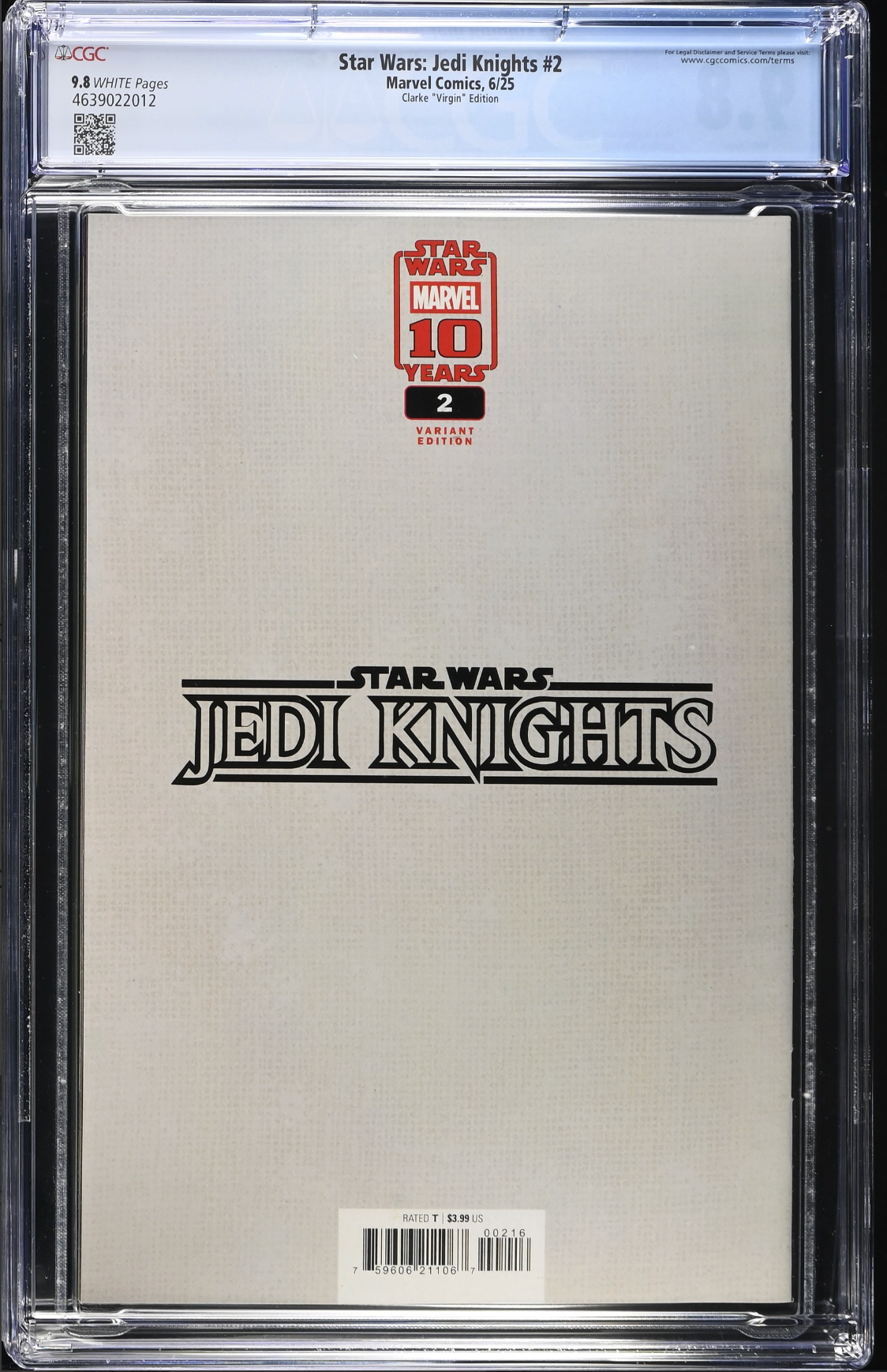 Star Wars: Jedi Knights #2 Clarke 1:100 Virgin Retailer Incentive Variant CGC 9.8