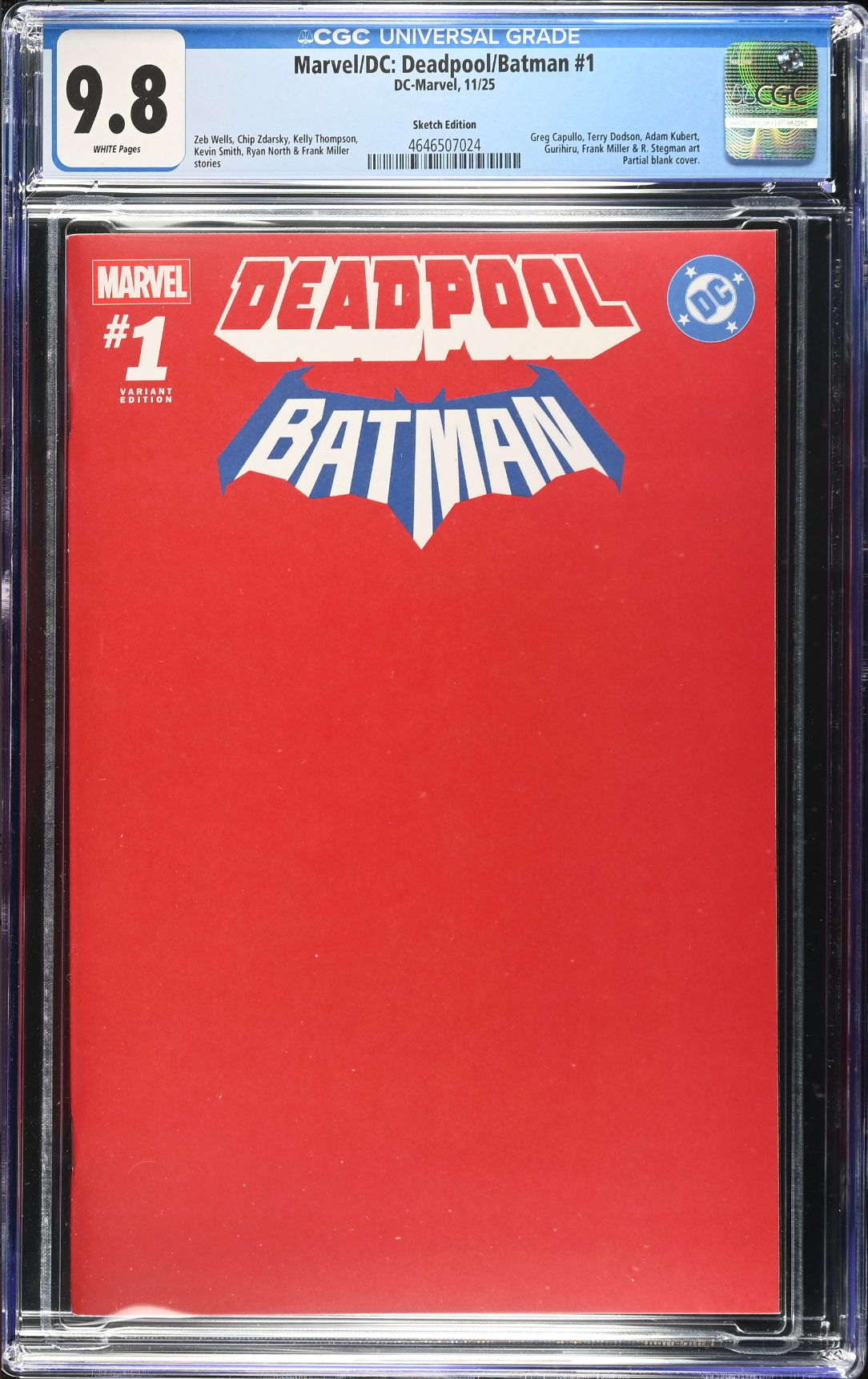 Marvel/DC: Deadpool/Batman #1 Blank Sketch Variant CGC 9.8
