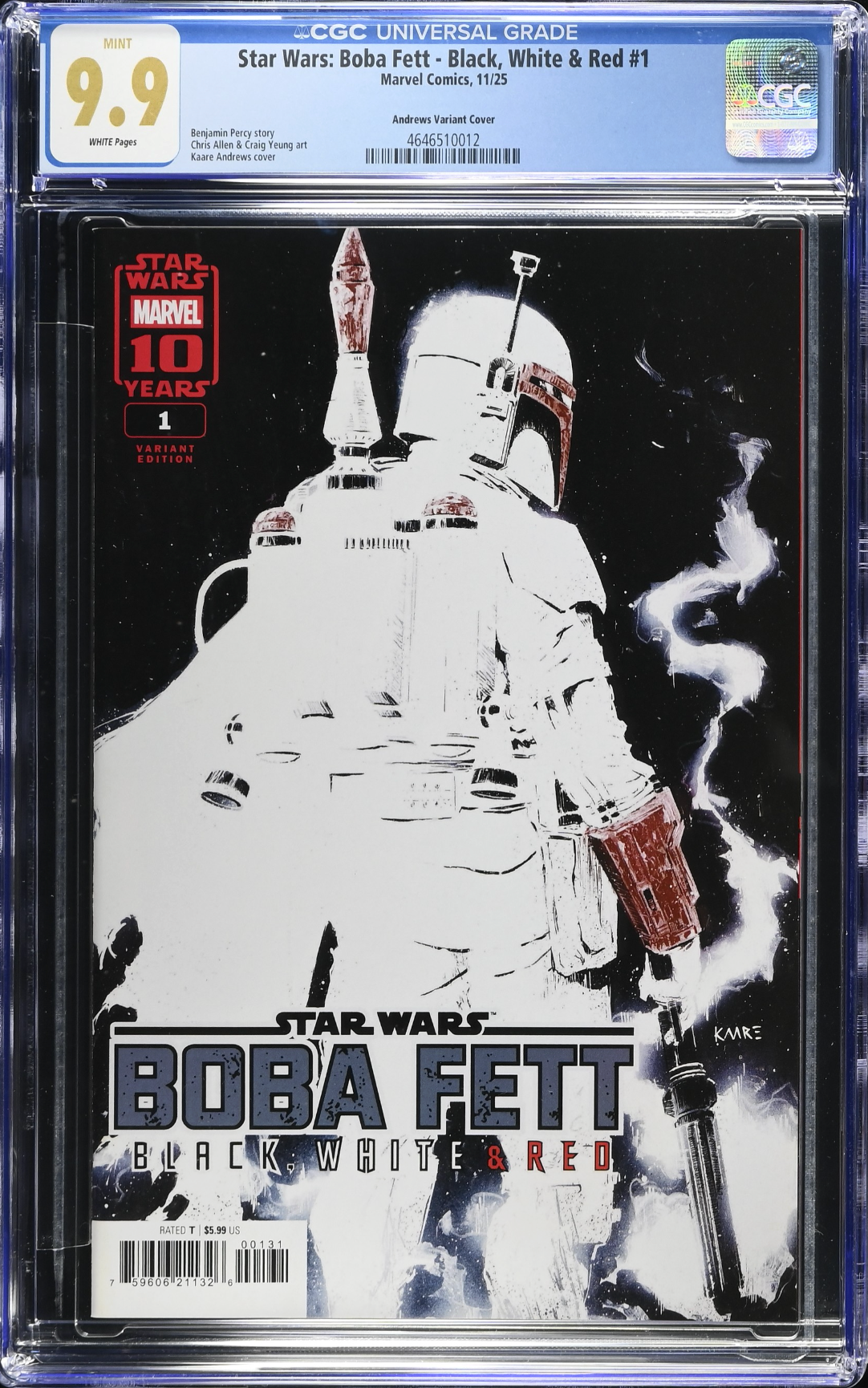 Star Wars: Boba Fett – Black, White & Red #1 Andrews Variant CGC 9.9