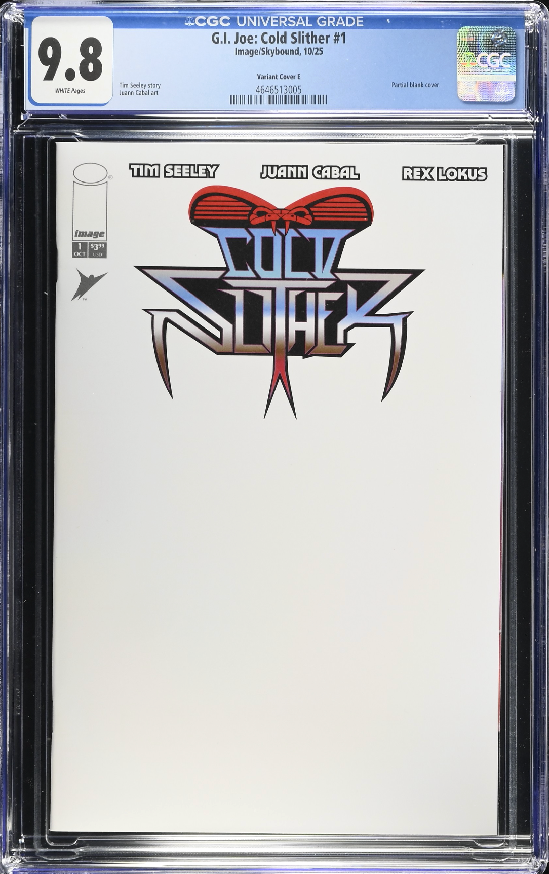 G.I. Joe: Cold Slither #1 Blank Sketch Variant CGC 9.8