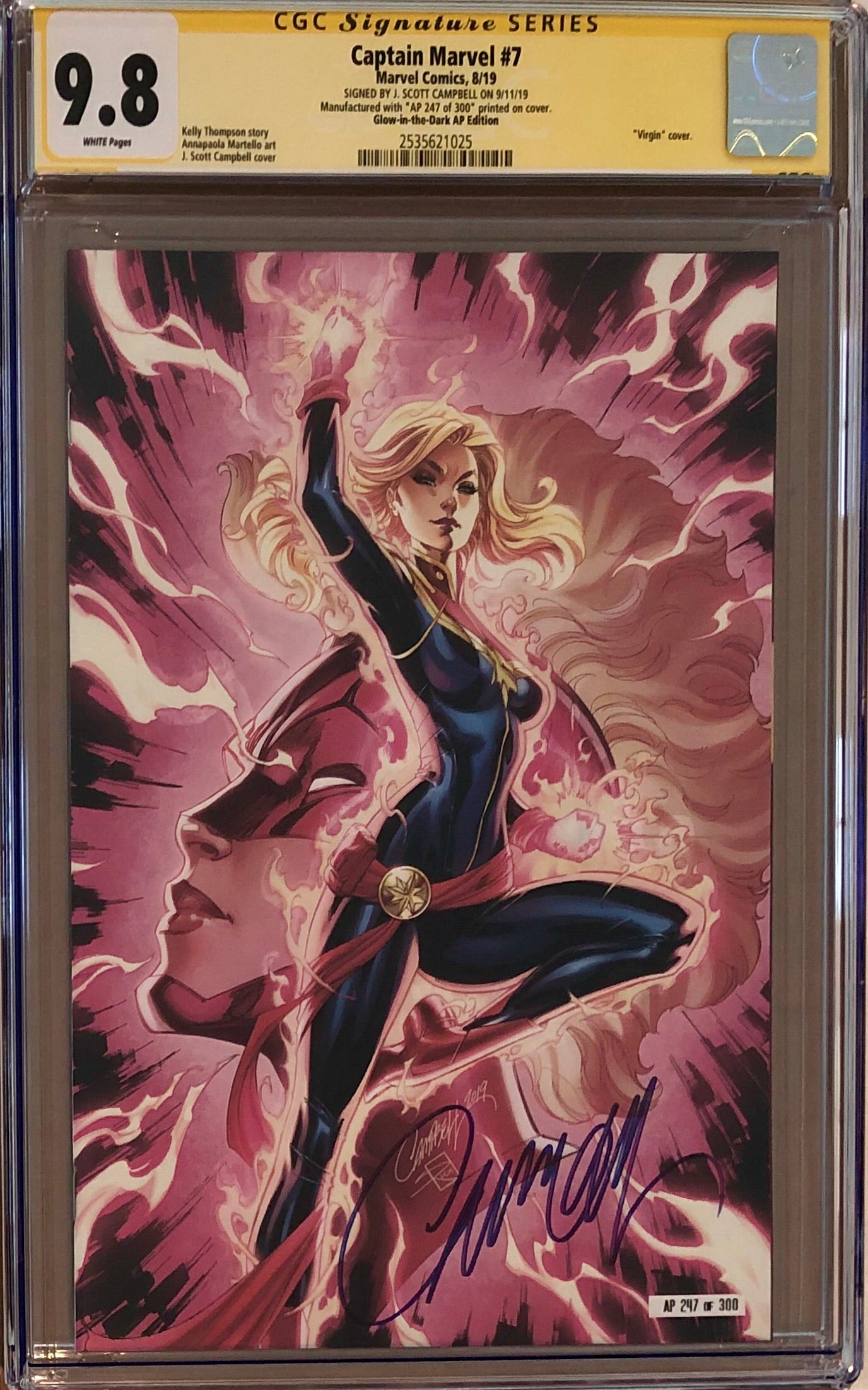 Captain Marvel #7 J. Scott Campbell SDCC Glow in the Dark Artist Proof AP Exclusive CGC 9.8 SS