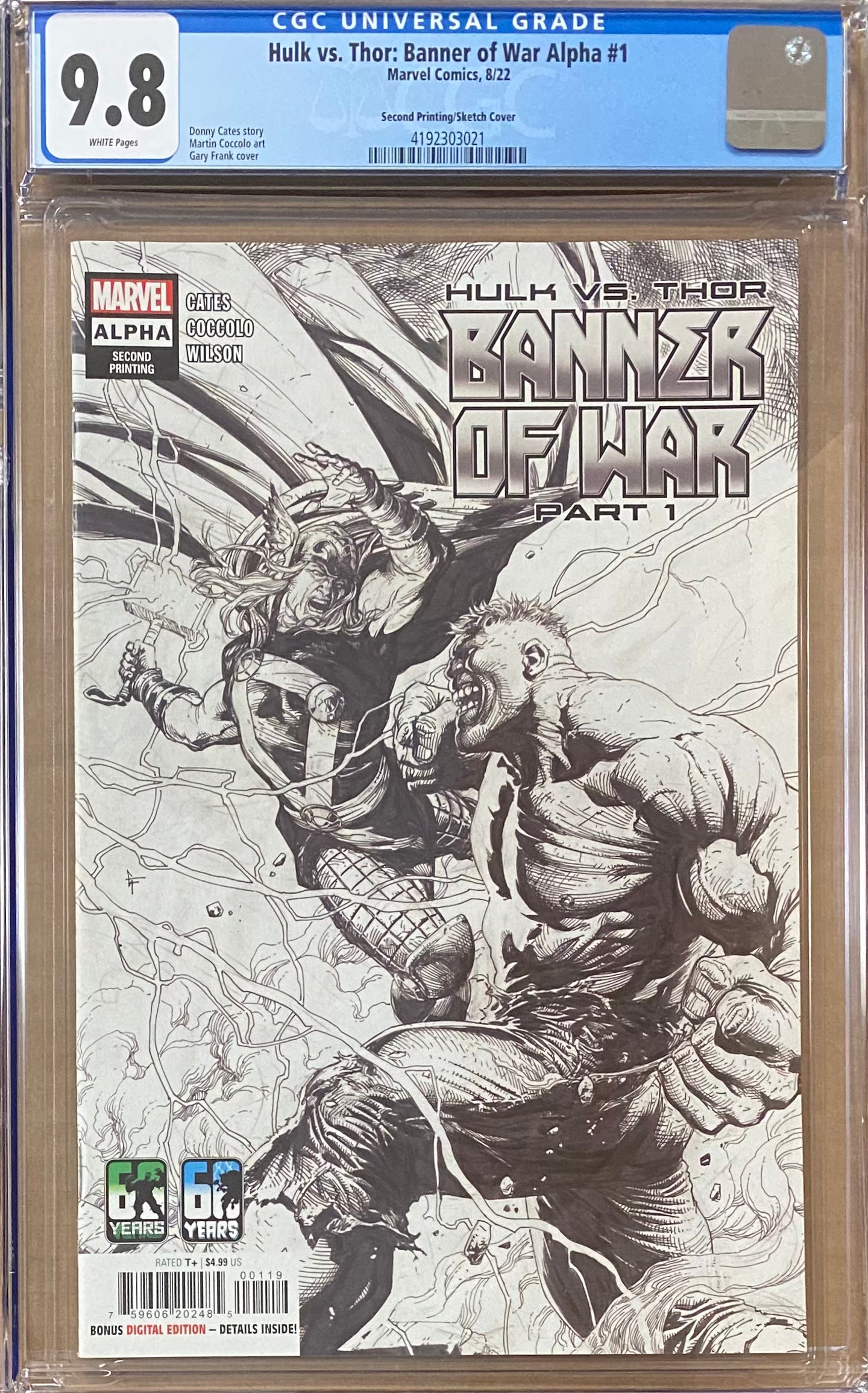Hulk vs. Thor: Banner of War #1 Second Printing 1:25 Retailer Incentive Variant CGC 9.8