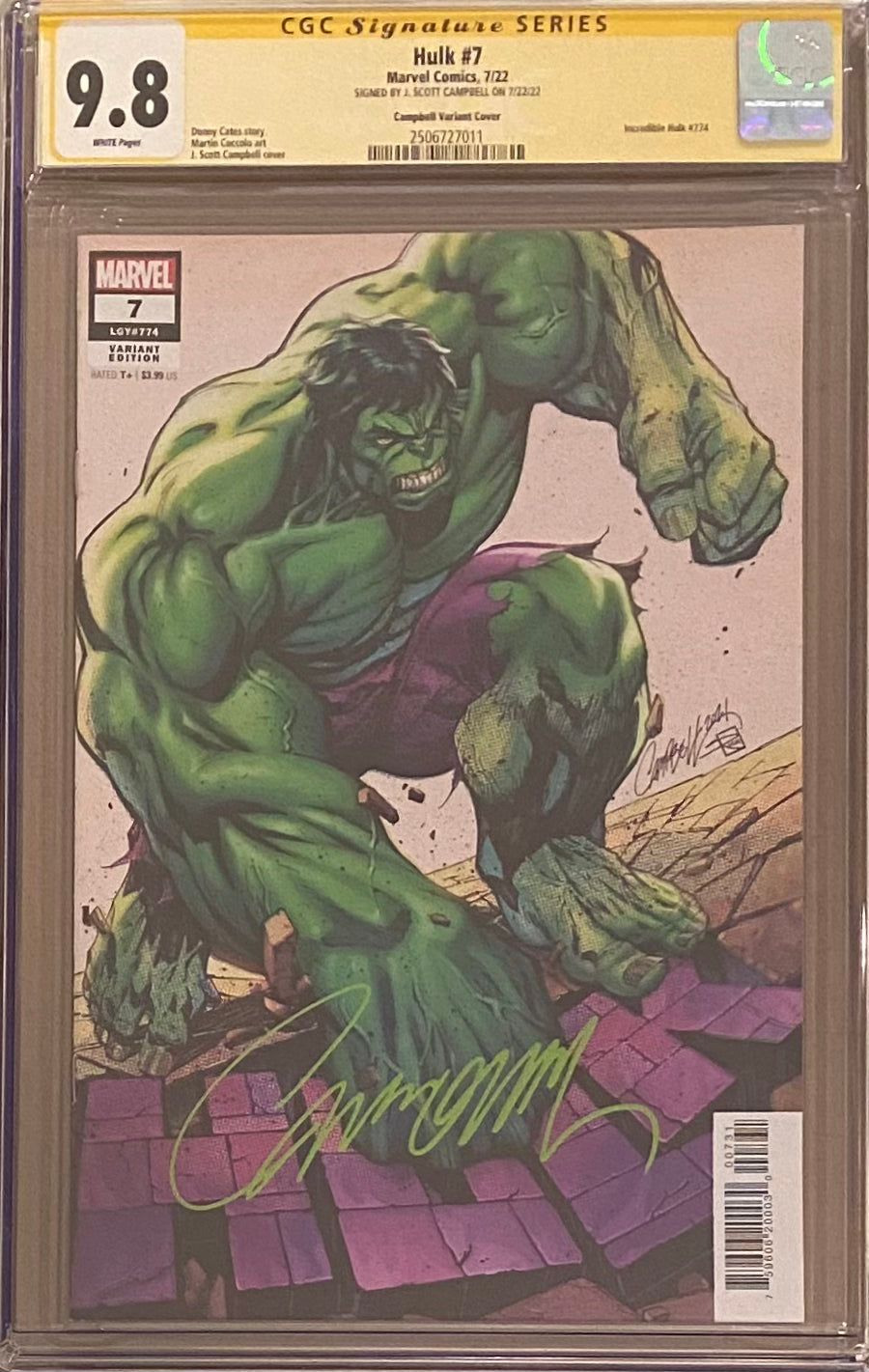 Hulk #7 J. Scott Campbell Variant CGC 9.8 SS