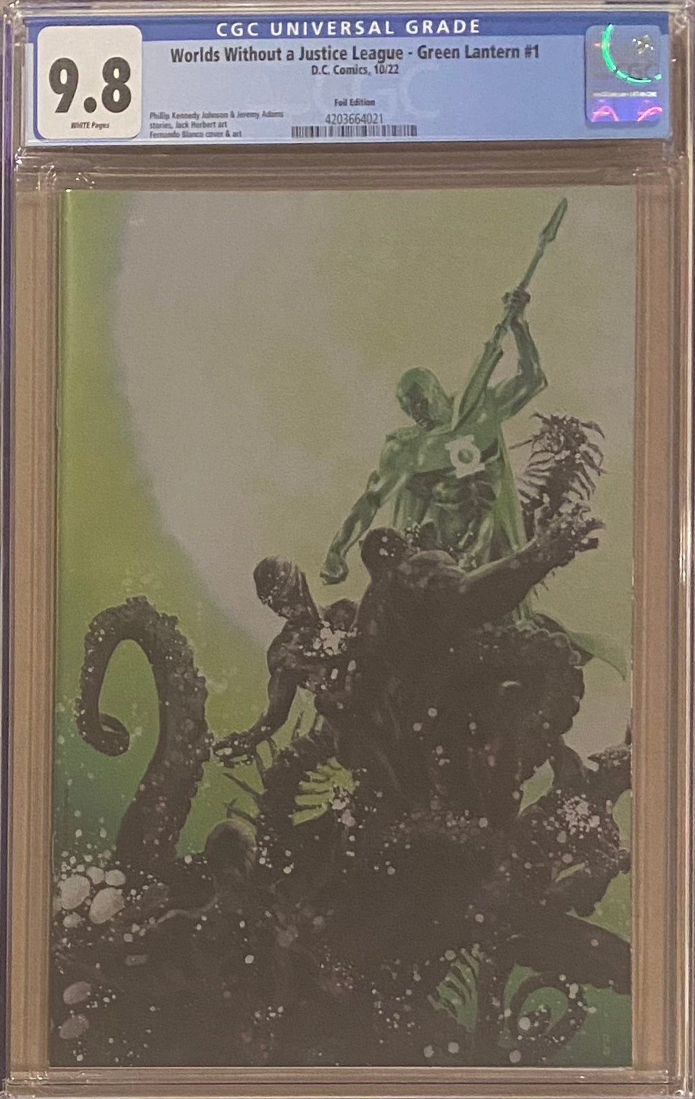 Dark Crisis: Worlds Without A Justice League - Green Lantern #1 Blanco 1:50 Foil Retailer Incentive Variant CGC 9.8