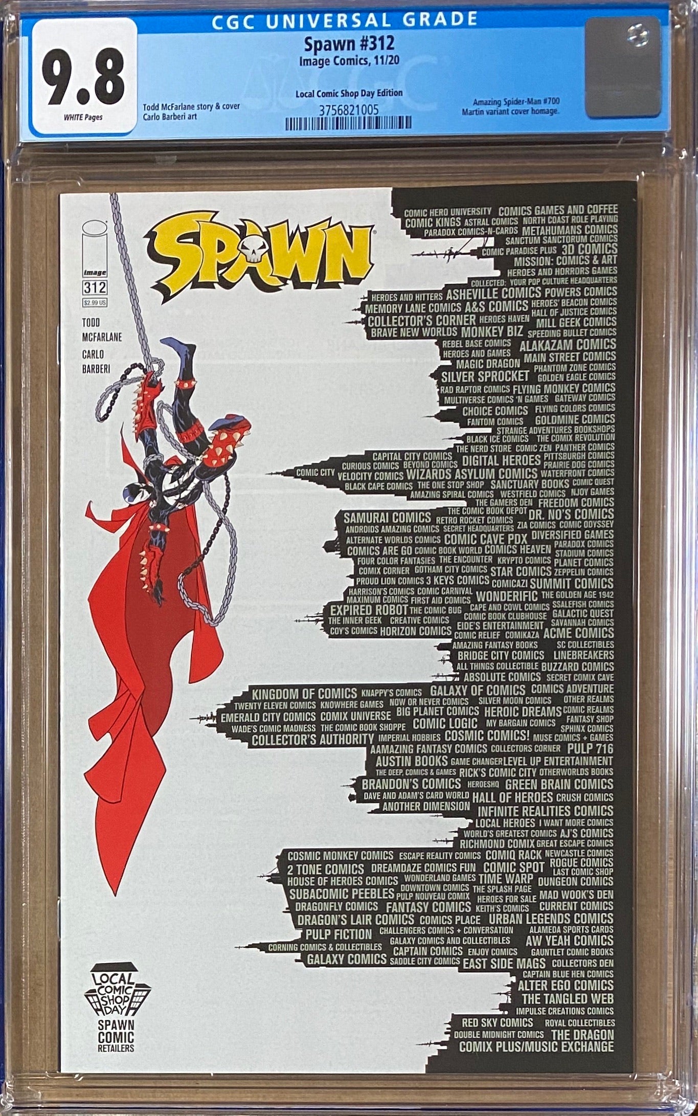Spawn #312 CGC 9.8  Local Comic Book Day "Amazing Spider-Man #300" Homage Variant