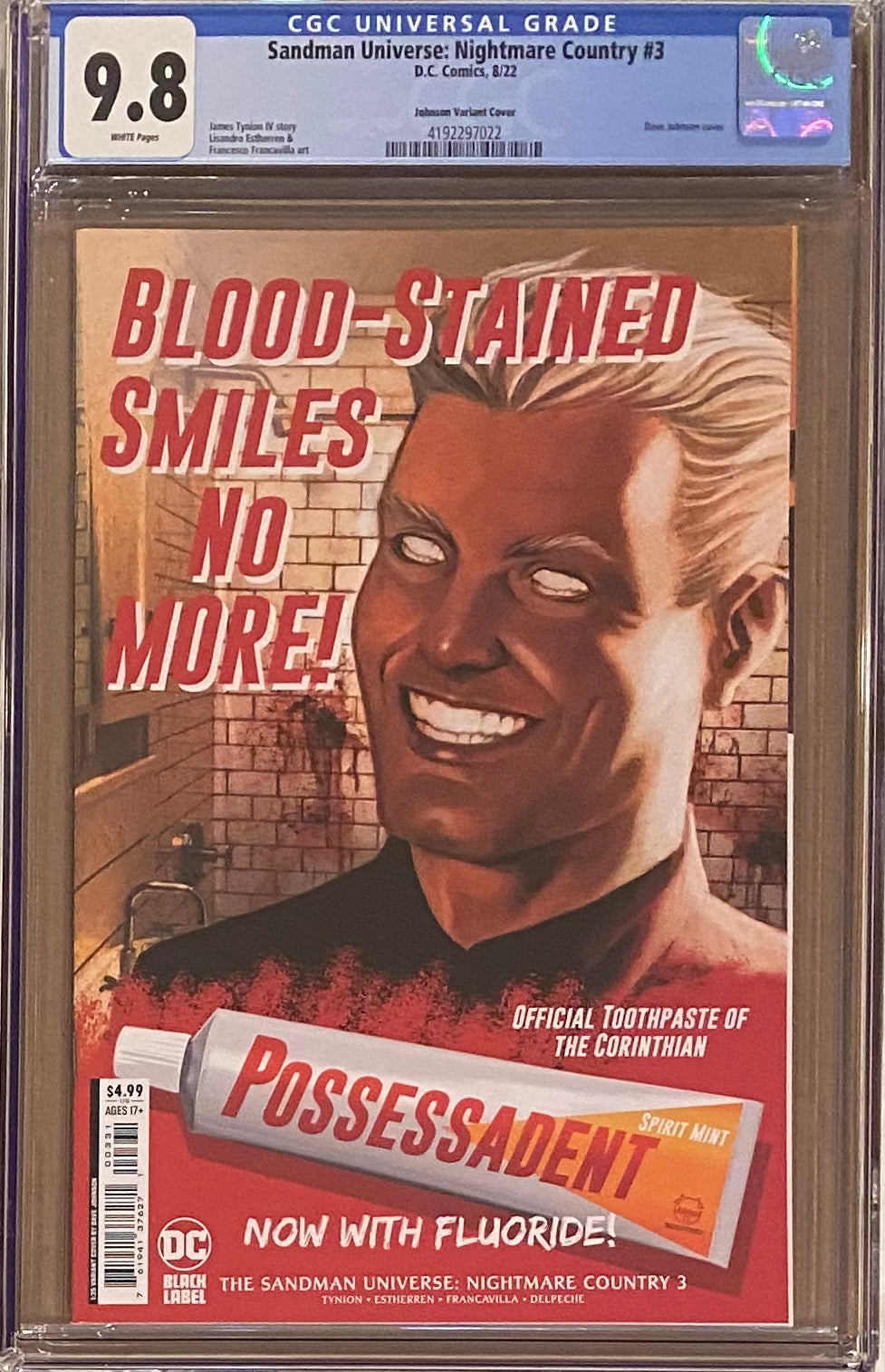 Sandman Universe: Nightmare Country #3 Johnson 1:25 Retailer Incentive Variant DC Black Label CGC 9.8