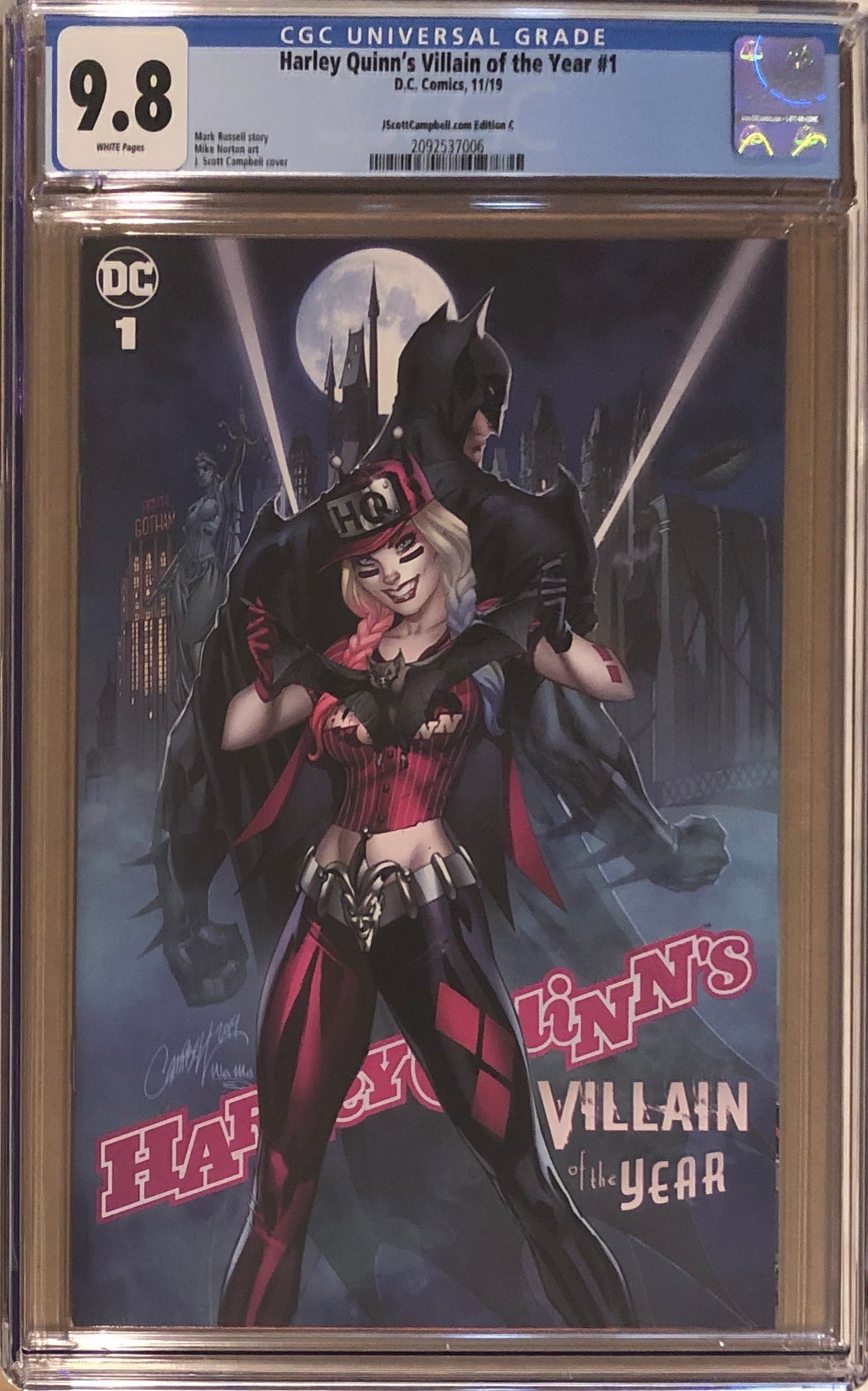 Harley Quinn's Villain of the Year #1 J. Scott Campbell Exclusive C - "Harley & Bats'" CGC 9.8