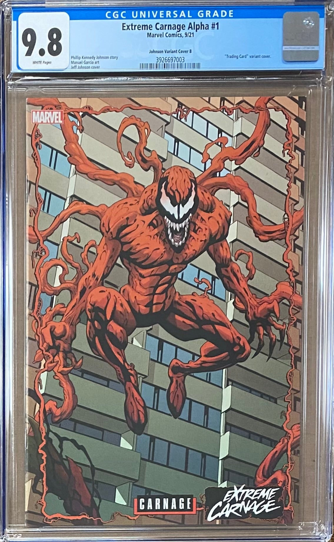 Extreme Carnage Alpha #1 Johnson Connecting Variant B CGC 9.8