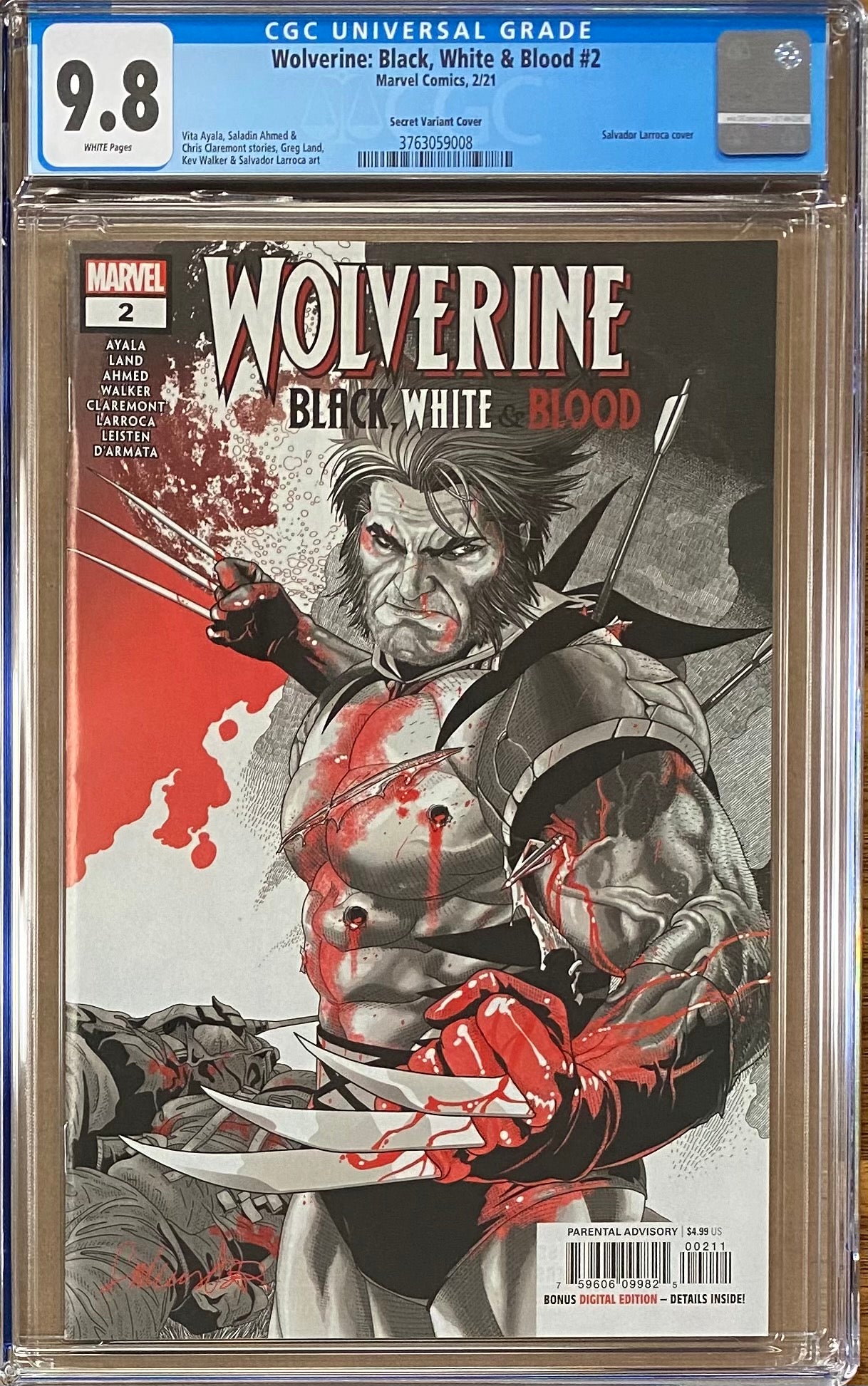 Wolverine: Black, White, & Blood #2 Secret "Unmasked" Variant CGC 9.8